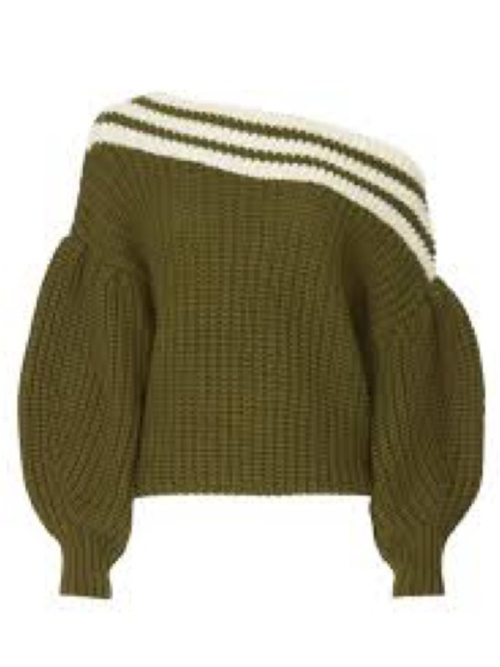 Sachin & Babi Kit Knit Olive Off-Shoulder Chunky Knit Sweater Striped collar